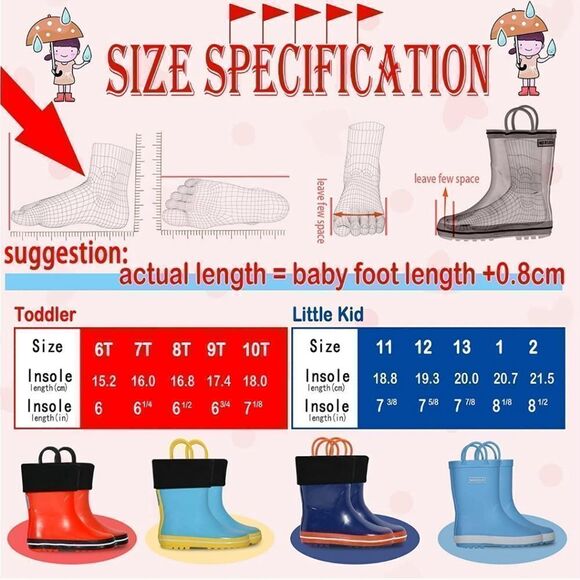 NWT NEBSDLR Kids Rain Boots for Toddlers, Lightweight Waterproof Rainboots - Picture 2 of 10